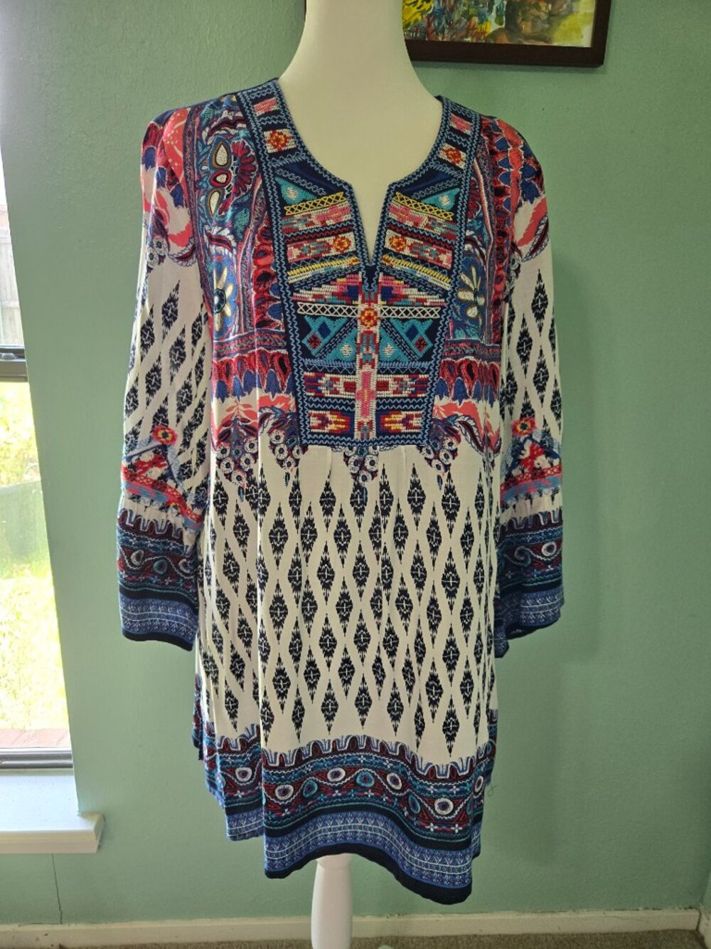Calesas Border Print Embroidered Blouse. Size L